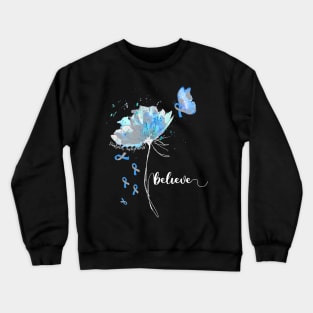 Womens Believe Flower-Butterfly Diabetes Crewneck Sweatshirt